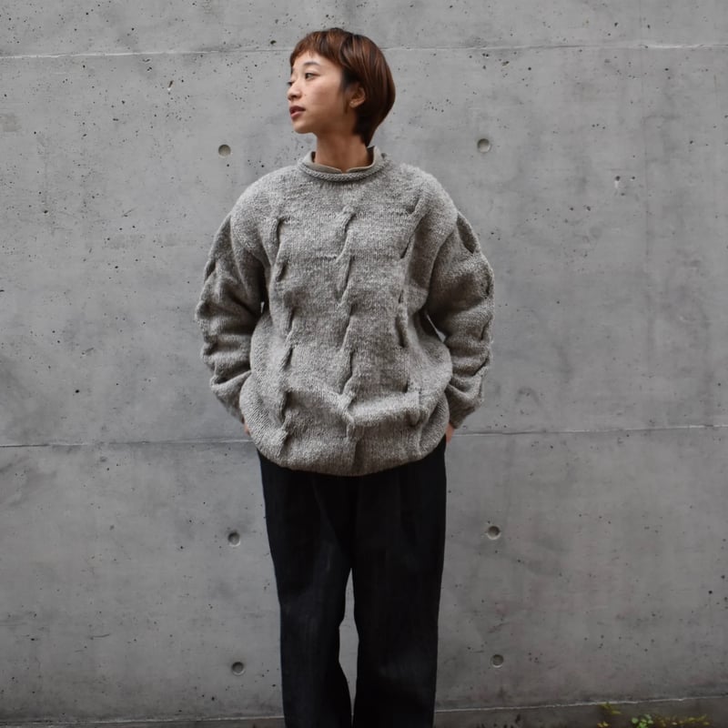 Hands of creation ローゲージニット手編みBIGケーブルプルオーバー
