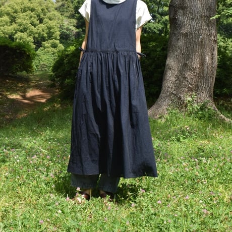 nous rendent heureux 綿麻チェックエプロンワンピース