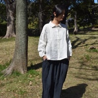 nous rendent heureux リネンウエストギャザー長袖ブラウス