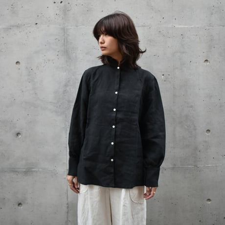 asabito フレンチリネンギャザー襟シャツブラウス