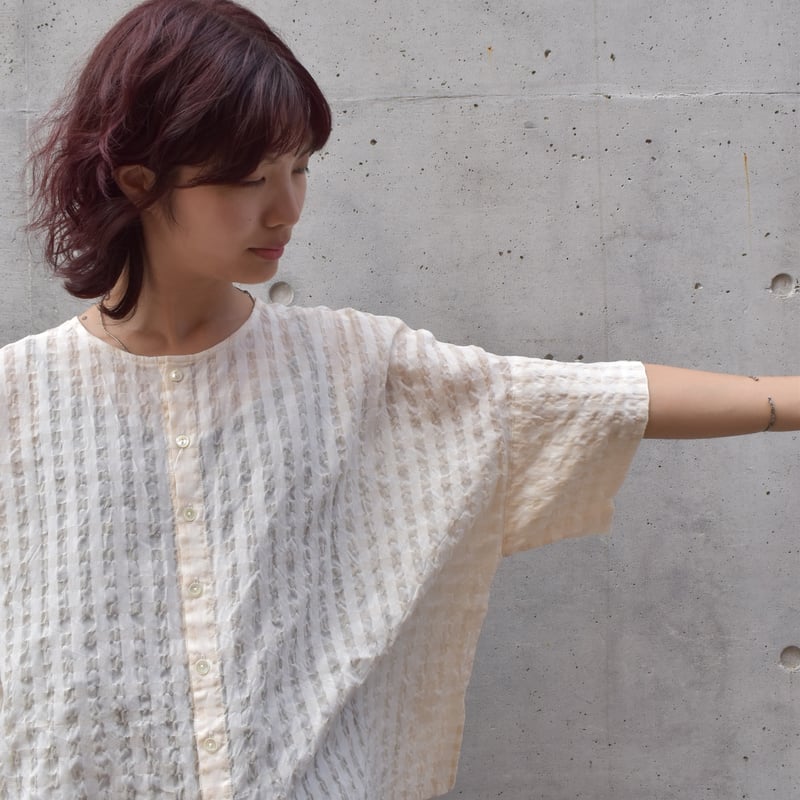 UNIVERSAL SEVEN シースルーギンガム2way ワイドブラウス | pivoine