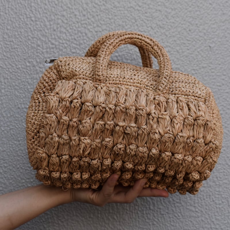 ラフィア　鍵編みバッグ RAFFIA BAG ラフィアかぎ編みバッグ 透かし縦 肩下げ NAT | AKI