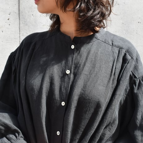 asabito フレンチリネンギャザースリーブクラシカルワンピース