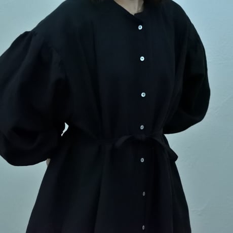 asabito フレンチリネンギャザースリーブクラシカルワンピース