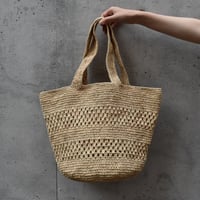 ラフィアかぎ編みトートバッグ チェッカーアジュレ ナチュラル