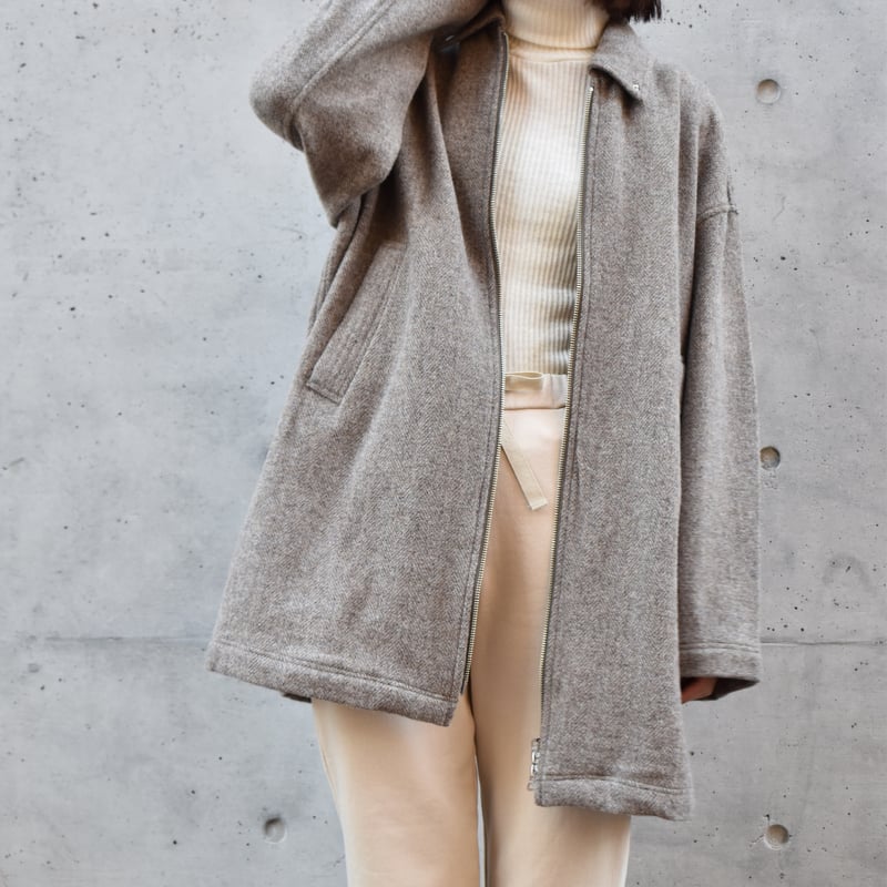 TISSU オリジナルウールヘリンボン ジップステンカラーロング