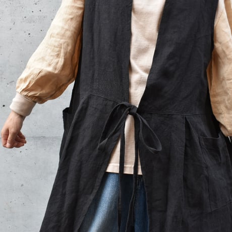 asabito リネンキャンバス天日ワッシャー袖なし割烹着