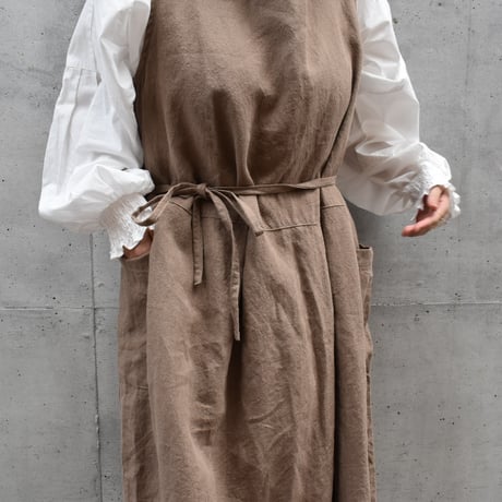asabito リネンキャンバス天日ワッシャー袖なし割烹着