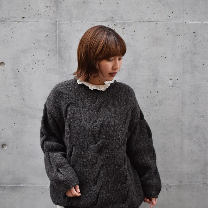 Hands of creation ローゲージニット手編みBIGケーブルプルオーバー