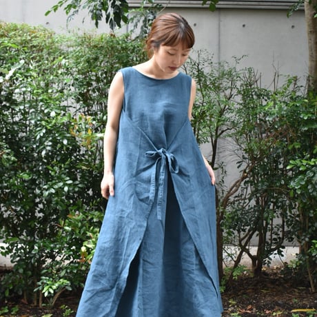 asabito  リネンAラインエプロンワンピース