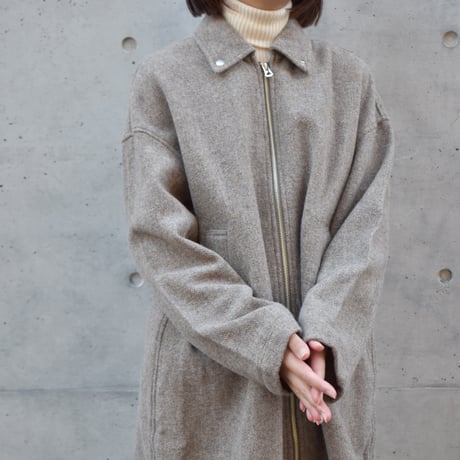 TISSU オリジナルウールヘリンボン ジップステンカラーロングジャケット