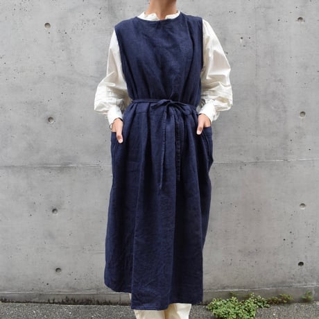 asabito リネンキャンバス天日ワッシャー袖なし割烹着