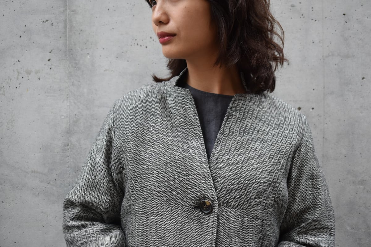 16998✨45R リネンざっくりニットのジャケット ヘリンボーン ツイード asabito ヘリンボーンリネンタチエリジャケット | pivoine