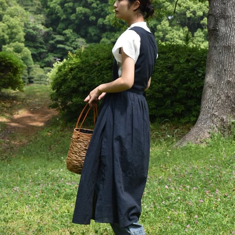 nous rendent heureux 綿麻チェックエプロンワンピース
