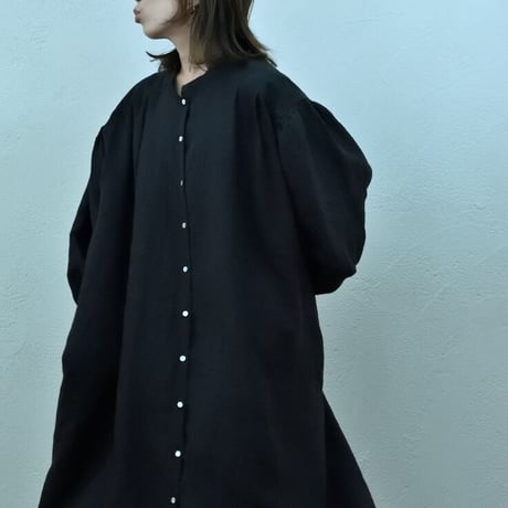 asabito フレンチリネンギャザースリーブクラシカルワンピース