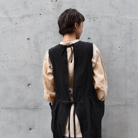 asabito リネンキャンバス天日ワッシャー袖なし割烹着