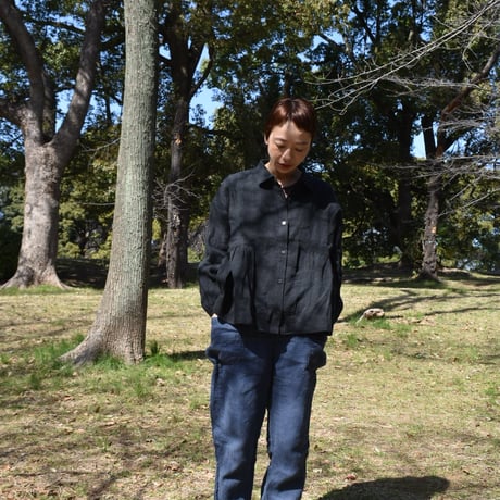 nous rendent heureux リネンウエストギャザー長袖ブラウス