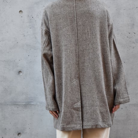 TISSU オリジナルウールヘリンボン ジップステンカラーロングジャケット