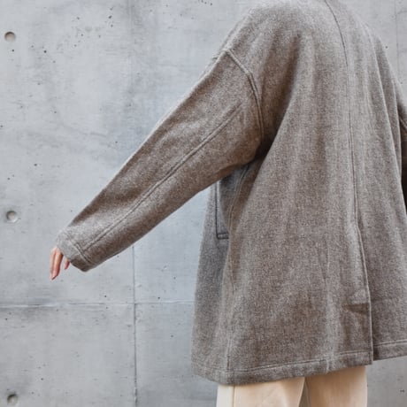 TISSU オリジナルウールヘリンボン ジップステンカラーロングジャケット