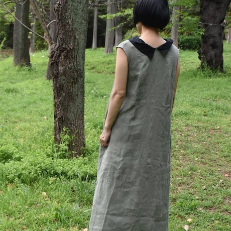asabito オーガンジーの襟のリネンワンビース