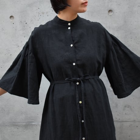asabito 麻人★ハイネック　コクーン　リネン　シャツ　ワンピース 新品未使用】asabito 麻人 ハイネックコクーンリネンシャツ