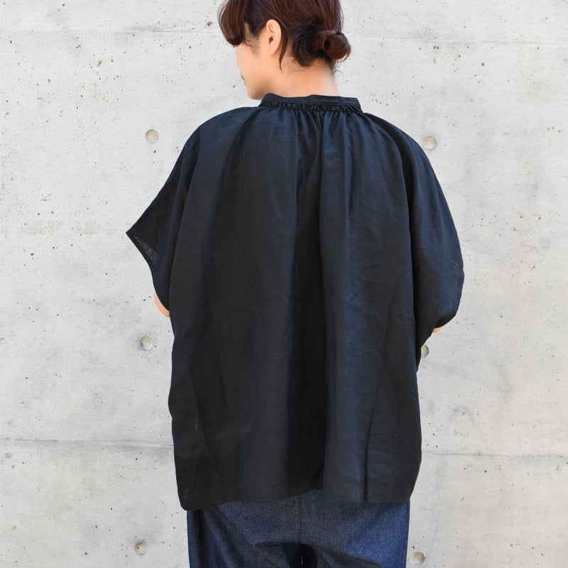 UNIVERSAL TISSU フレンチリネン 比翼開きシャーリングワイドブラウス