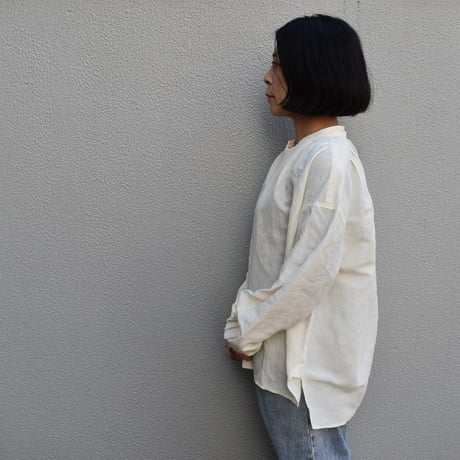 OUVERT 綿麻スタンドカラーシャツ
