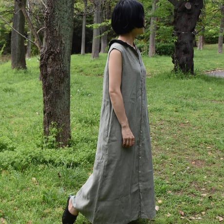 asabito オーガンジーの襟のリネンワンビース