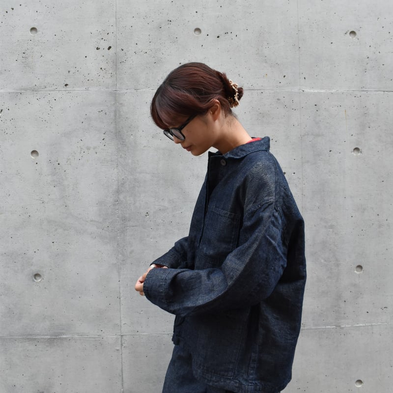 ハンズオブクリエイション 麻リネンデニム ノーカラージャケット G