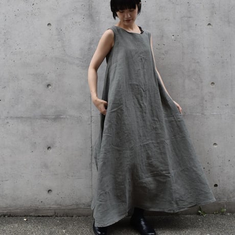 asabito  リネンAラインエプロンワンピース
