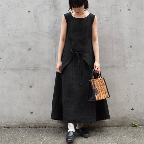 asabito  リネンAラインエプロンワンピース