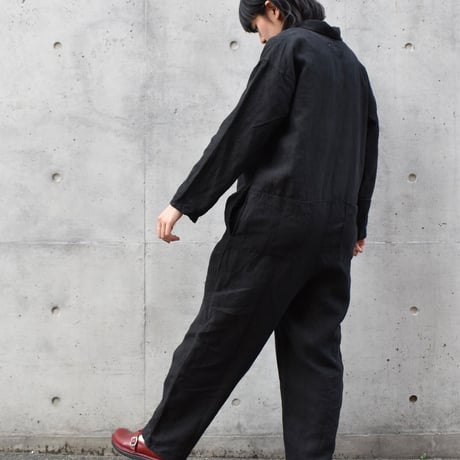 asabito リネン開襟ジャンプスーツ