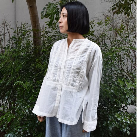 doux bleu コットンカディ ギャザーヨークブラウス