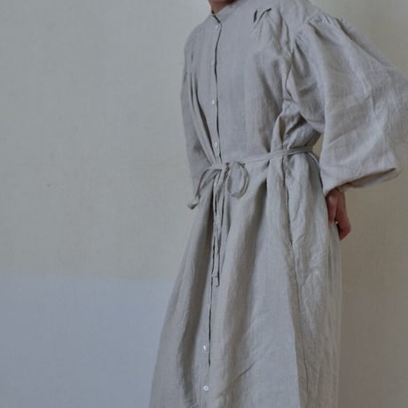 asabito フレンチリネンギャザースリーブクラシカルワンピース