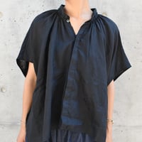 UNIVERSAL TISSU フレンチリネン　比翼開きシャーリングワイドブラウス