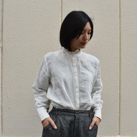asabito フレンチリネンギャザー襟シャツブラウス