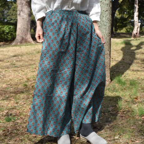 ブロックプリントワイドパンツ