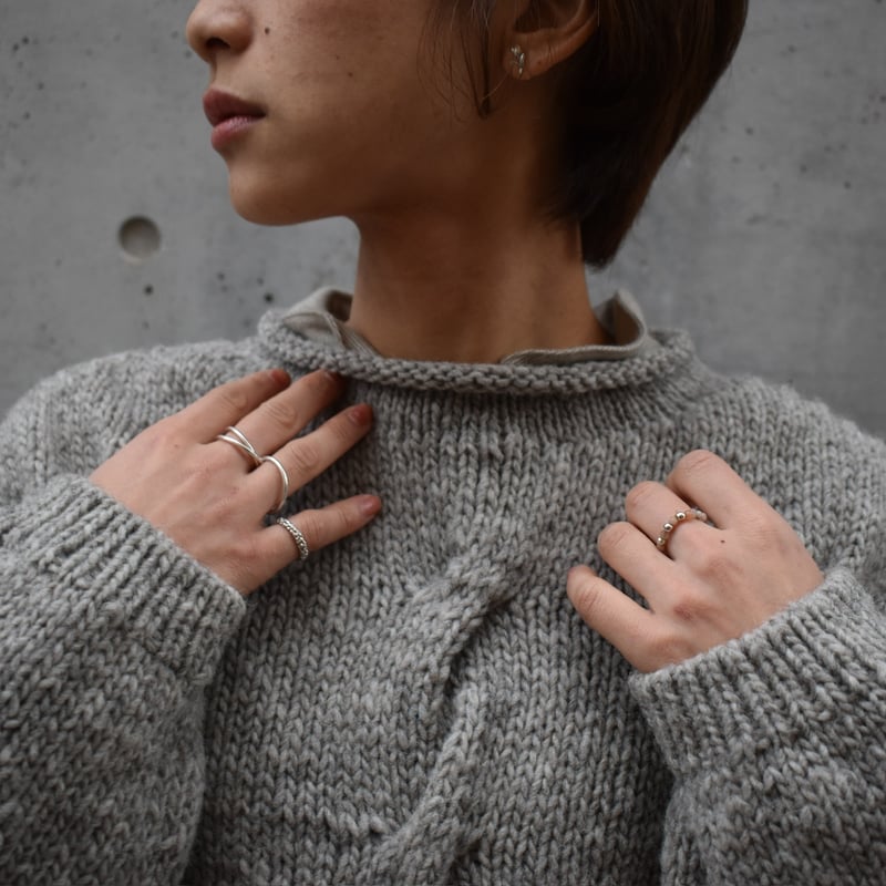 Hands of creation ローゲージニット手編みBIGケーブルプルオーバー