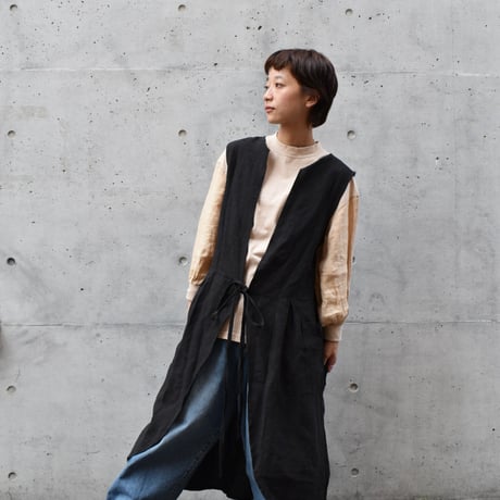 asabito リネンキャンバス天日ワッシャー袖なし割烹着