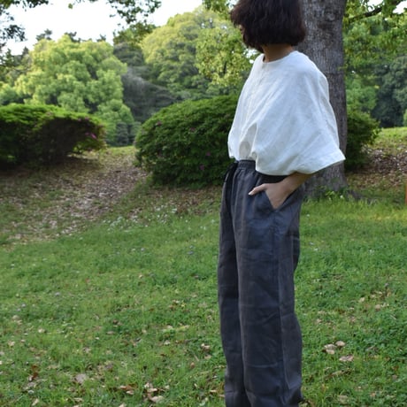 UNIVERSAL TISSU フレンチリネンクルーネックワイドブラウス