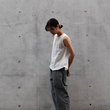 nous rendent heureux フレンチリネンノースリーブギャザーブラウス
