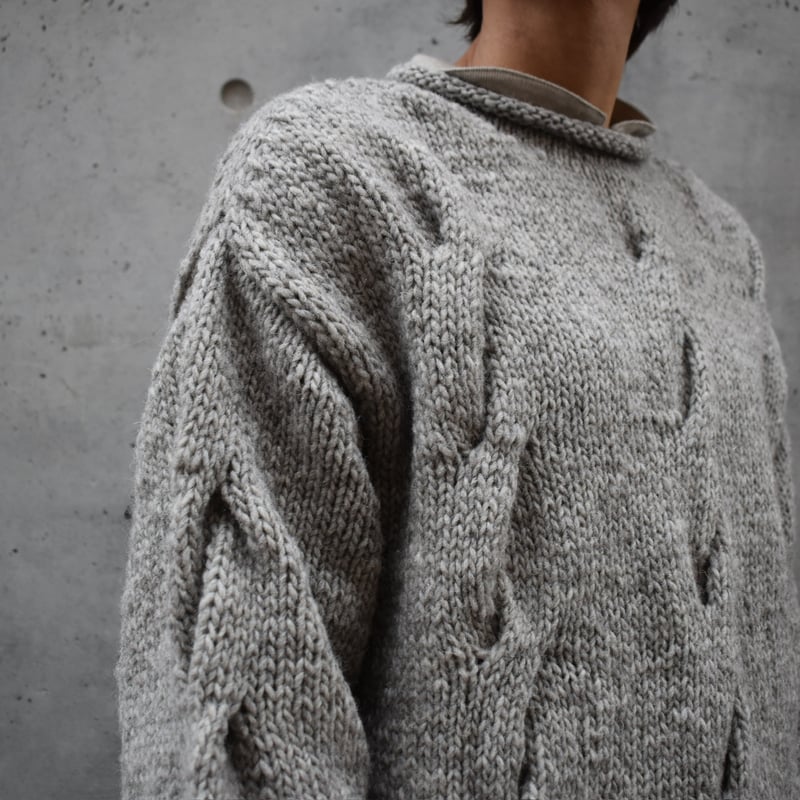 Hands of creation ローゲージニット手編みBIGケーブルプルオーバー