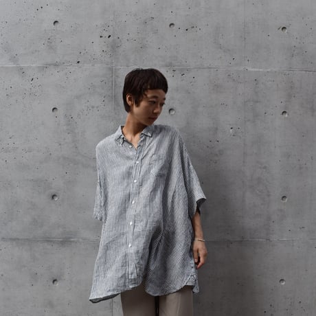 UNIVERSAL TISSU ストライプ フリルスリーブサロペットパンツ