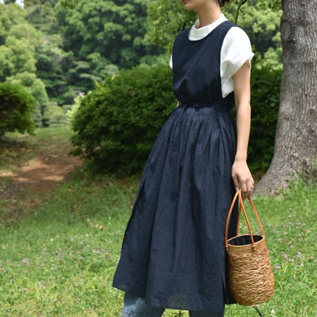 nous rendent heureux 綿麻チェックエプロンワンピース