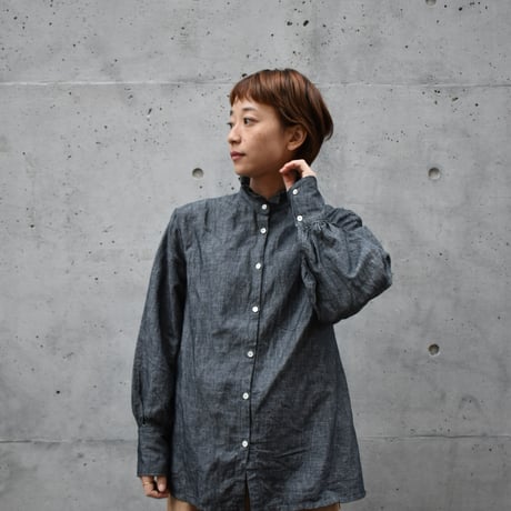 asabito フレンチリネンギャザー襟シャツブラウス