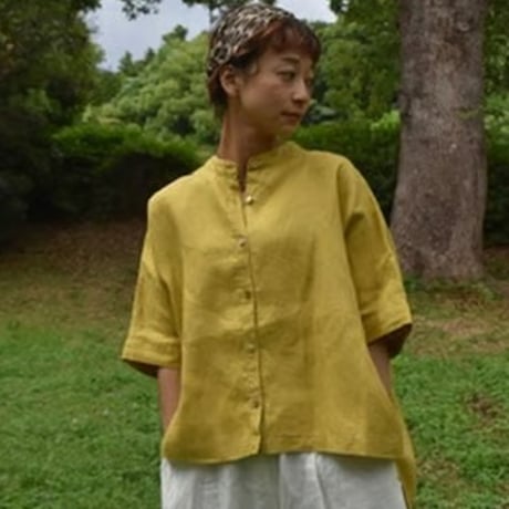 nuu バンドカラー半袖シャツ