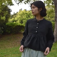 tita リネンキリカエスタンドカラーシャツブラウス