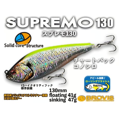ランカーシーバス、アカメ・スプレモ130　フローティング41g、シンキング47g