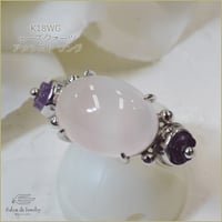 13号 K18WG ローズクォーツ アメジスト お花 リング 61483-341再販可