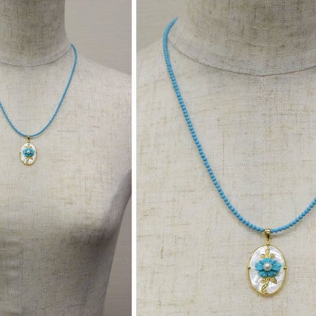 K18 白蝶貝トルコ石パールダイヤモンドネックレス◇18K White Shell Mother of Pearl Turquoise Pearl Necklace　33416-134 WEHZ